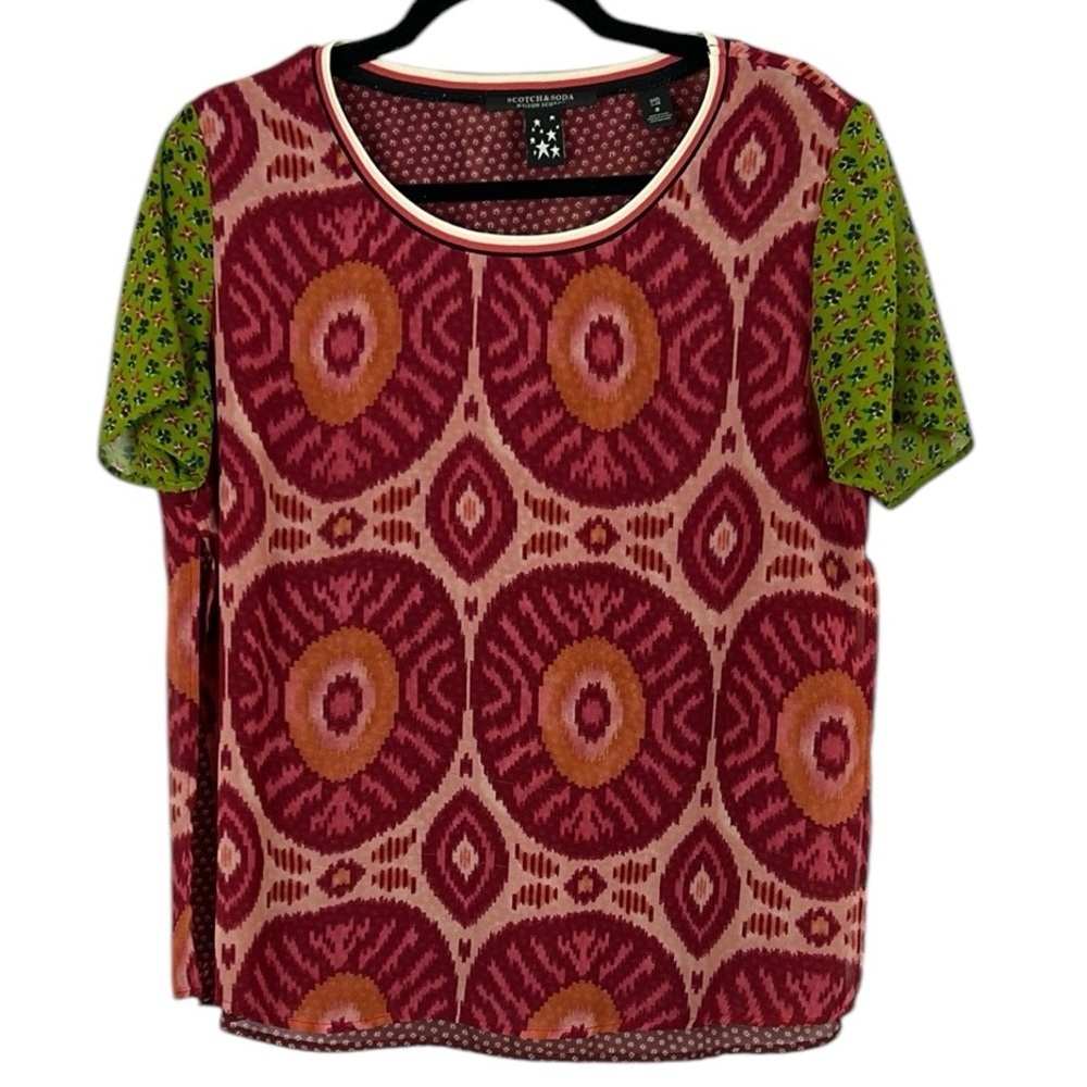 Scotch & Soda Red and Green Patterned Short Sleeve Tee